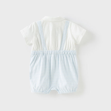 Baby Boys Summer Blue White Plaid Breathable Cotton Rompers