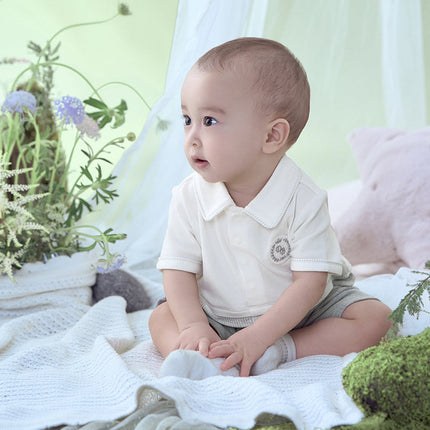 Baby Boys Summer Beige Soft Cotton Indoor Rompers