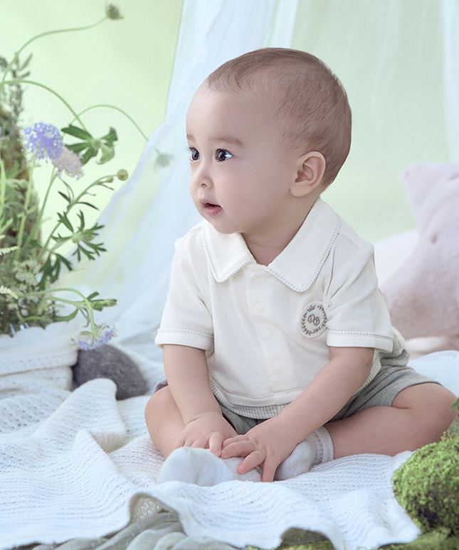 Baby Boys Summer Beige Soft Cotton Indoor Rompers