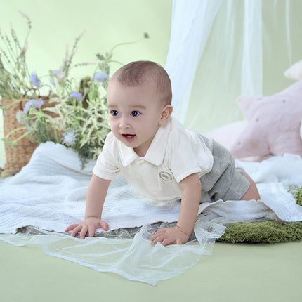 Baby Boys Summer Beige Soft Cotton Indoor Rompers