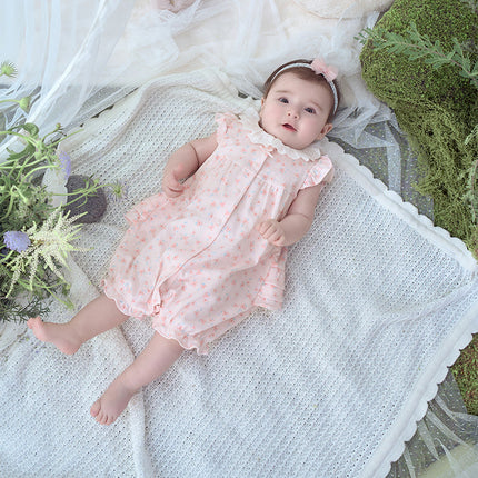 Baby Girls Summer Sweet Pink Floral Print Cotton Lightweight Rompers