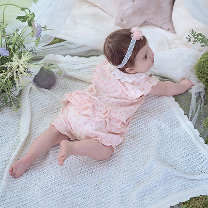 Baby Girls Summer Sweet Pink Floral Print Cotton Lightweight Rompers