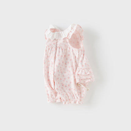 Baby Girls Summer Sweet Pink Floral Print Cotton Lightweight Rompers