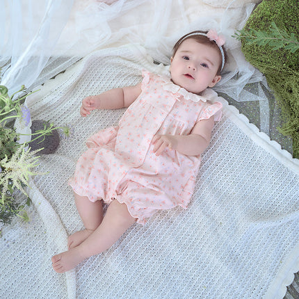 Baby Girls Summer Sweet Pink Floral Print Cotton Lightweight Rompers