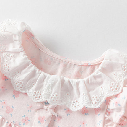 Baby Girls Summer Sweet Pink Floral Print Cotton Lightweight Rompers