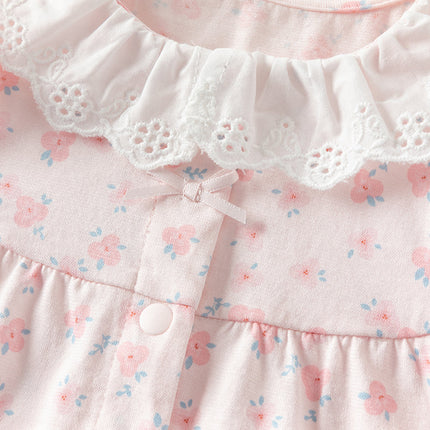 Baby Girls Summer Sweet Pink Floral Print Cotton Lightweight Rompers
