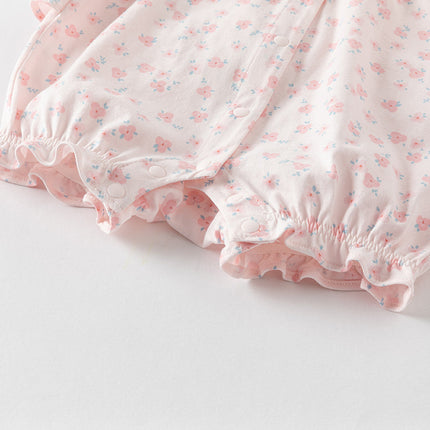 Baby Girls Summer Sweet Pink Floral Print Cotton Lightweight Rompers