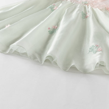 Girls Summer Elegance Strapless Sleeveless Green Mesh A-line Dresses
