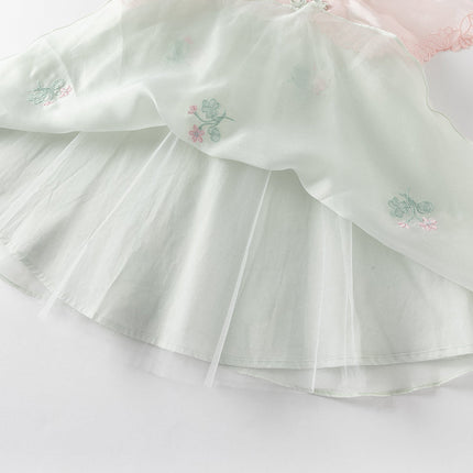 Girls Summer Elegance Strapless Sleeveless Green Mesh A-line Dresses