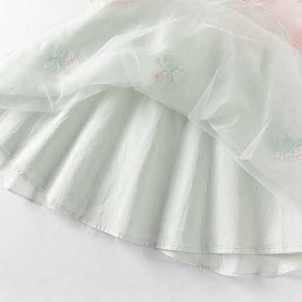 Girls Summer Elegance Strapless Sleeveless Green Mesh A-line Dresses