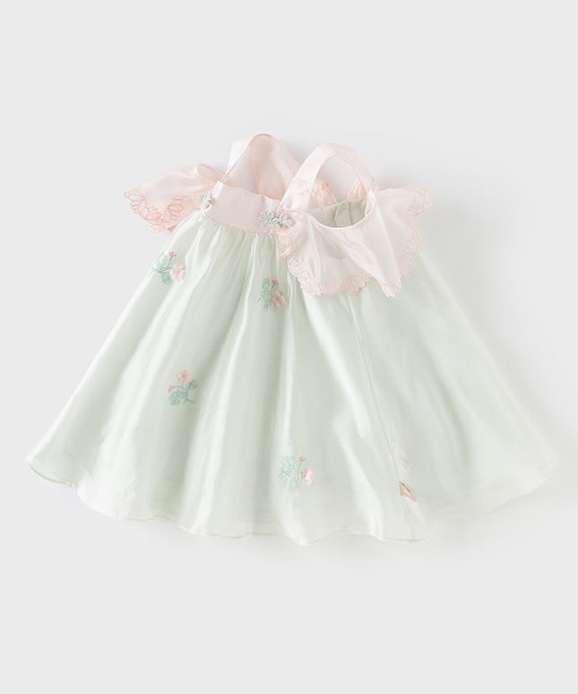 Girls Summer Elegance Strapless Sleeveless Green Mesh A-line Dresses