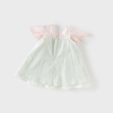 Girls Summer Elegance Strapless Sleeveless Green Mesh A-line Dresses