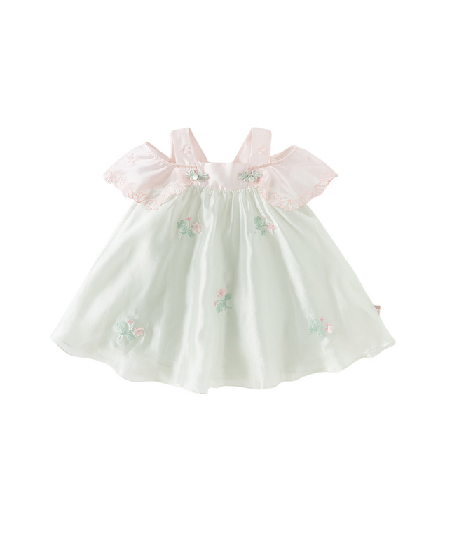 Girls Summer Elegance Strapless Sleeveless Green Mesh A-line Dresses