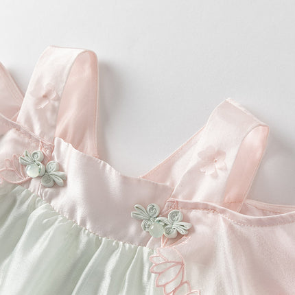 Girls Summer Elegance Strapless Sleeveless Green Mesh A-line Dresses