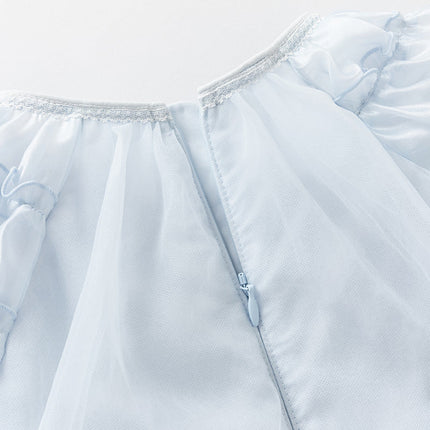 Girls Summer Sweet Ocean Blue Mesh Party Dress