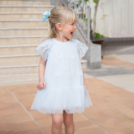 Girls Summer Sweet Ocean Blue Mesh Party Dress