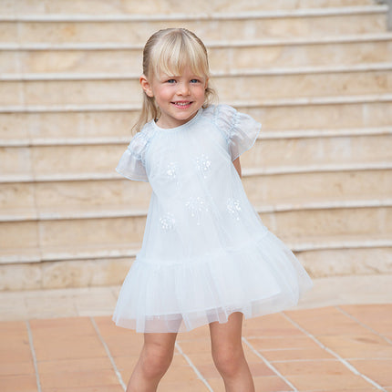 Girls Summer Sweet Ocean Blue Mesh Party Dress