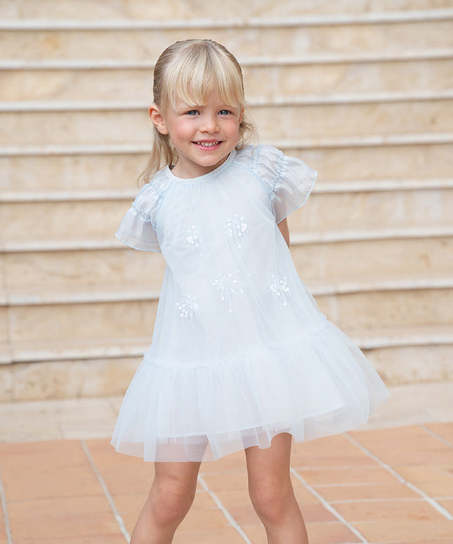 Girls Summer Sweet Ocean Blue Mesh Party Dress