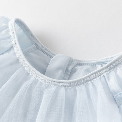 Girls Summer Sweet Ocean Blue Mesh Party Dress