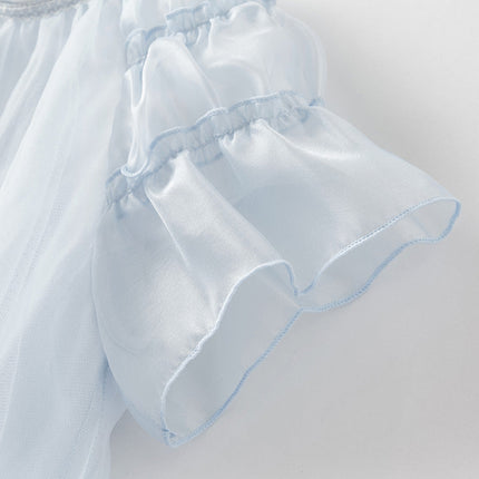 Girls Summer Sweet Ocean Blue Mesh Party Dress