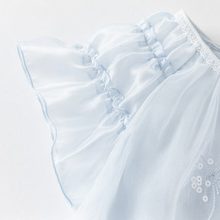 Girls Summer Sweet Ocean Blue Mesh Party Dress