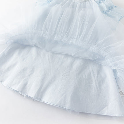 Girls Summer Sweet Ocean Blue Mesh Party Dress