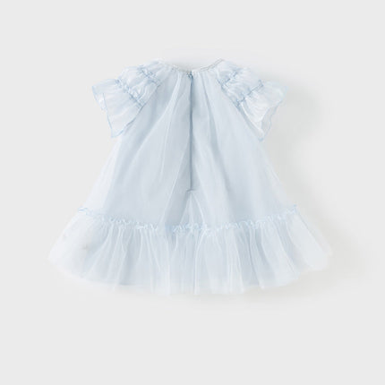 Girls Summer Sweet Ocean Blue Mesh Party Dress
