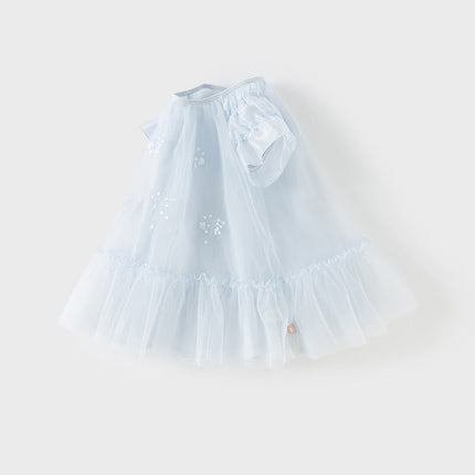Girls Summer Sweet Ocean Blue Mesh Party Dress