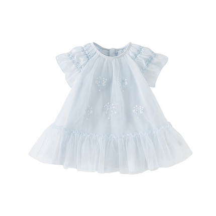 Girls Summer Sweet Ocean Blue Mesh Party Dress