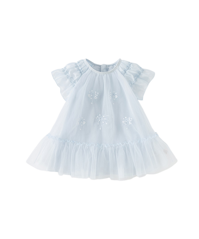 Girls Summer Sweet Ocean Blue Mesh Party Dress