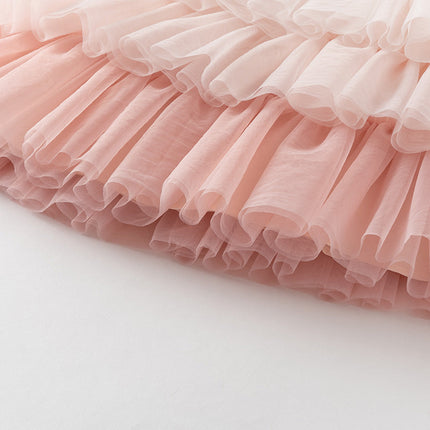 Girls Summer Pink Mesh Princess Cake Dress