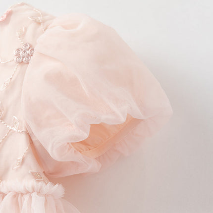 Girls Summer Pink Mesh Princess Cake Dress
