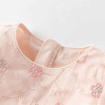 Girls Summer Pink Mesh Princess Cake Dress