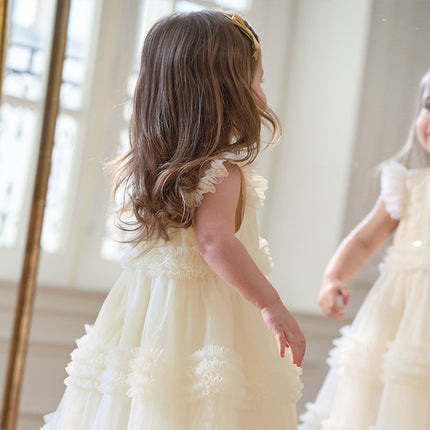 Girls Summer Light Yellow Mesh Princess Dress