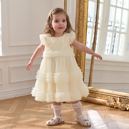 Girls Summer Light Yellow Mesh Princess Dress