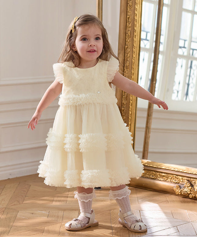 Girls Summer Light Yellow Mesh Princess Dress