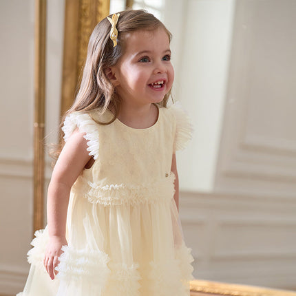 Girls Summer Light Yellow Mesh Princess Dress