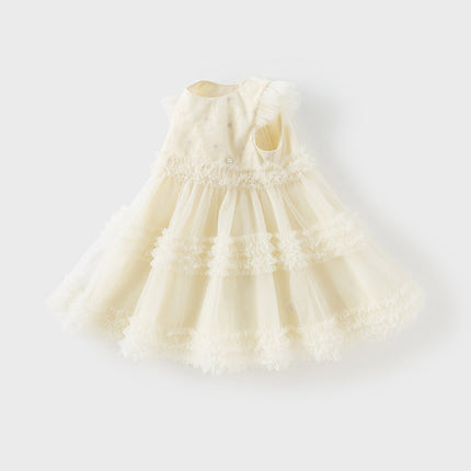 Girls Summer Light Yellow Mesh Princess Dress
