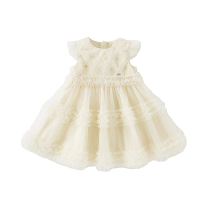 Girls Summer Light Yellow Mesh Princess Dress
