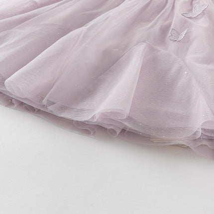 Girls Summer Purple Mesh Sleeveless Party Dress