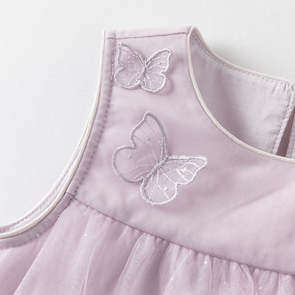 Girls Summer Purple Mesh Sleeveless Party Dress