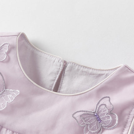 Girls Summer Purple Mesh Sleeveless Party Dress