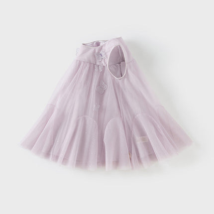 Girls Summer Purple Mesh Sleeveless Party Dress