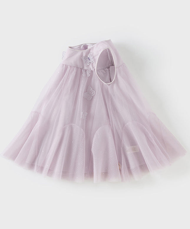 Girls Summer Purple Mesh Sleeveless Party Dress