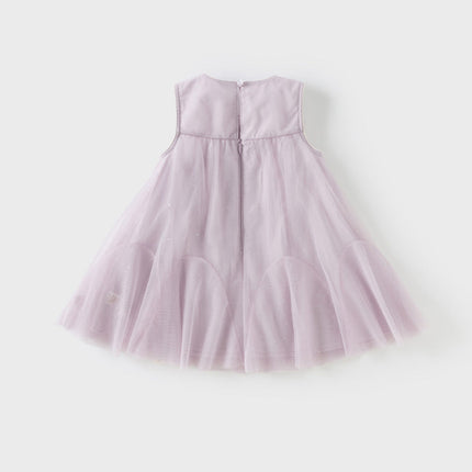 Girls Summer Purple Mesh Sleeveless Party Dress