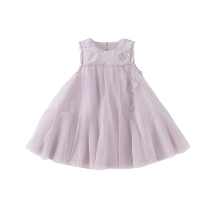 Girls Summer Purple Mesh Sleeveless Party Dress