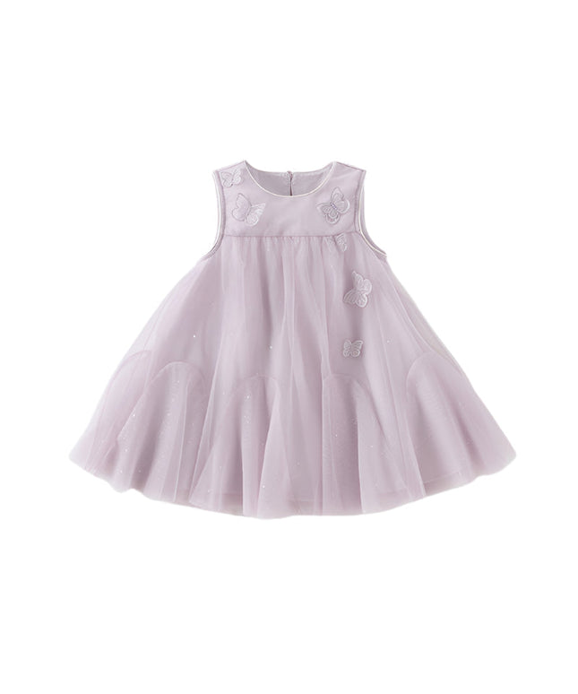 Girls Summer Purple Mesh Sleeveless Party Dress