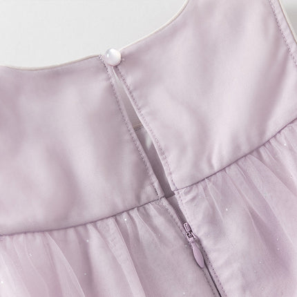 Girls Summer Purple Mesh Sleeveless Party Dress