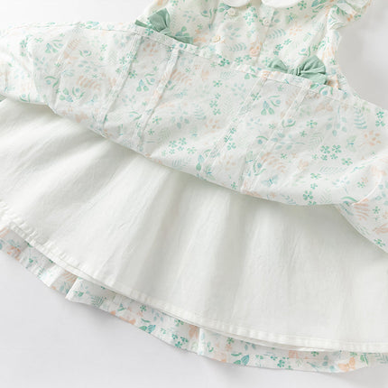 Girls Summer Cotton Leaf Print Sleeveless Dress