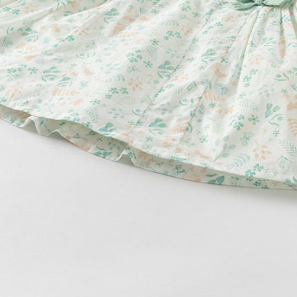 Girls Summer Cotton Leaf Print Sleeveless Dress
